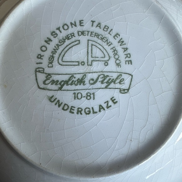 Vintage C.P. Ironstone Bowl – Green Transferware – English  10-91 - Picture 4 of 5